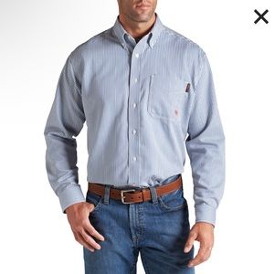 ARIAT FR flame retardant Black White & Blue Work Shirt Cotton Medium Stained